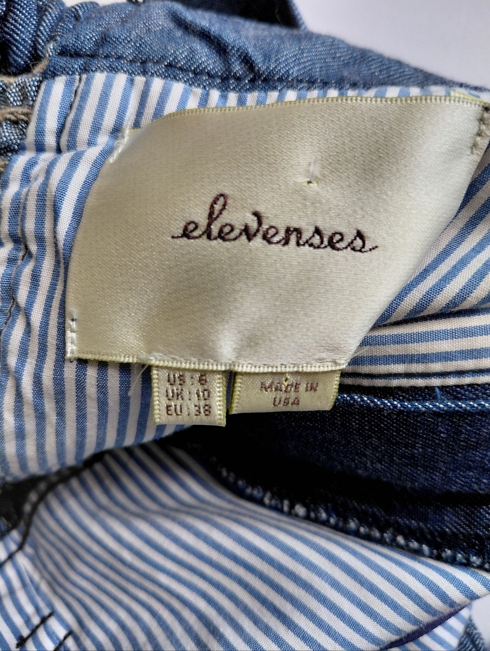 ELEVENSES- By Anthropologie Women's  Sz 6 Denim Look Halter Jumpsuit Blue, Flare - Picture 11 of 12
